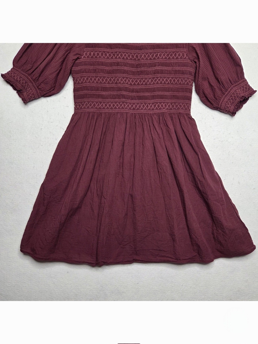 Hill House Home Vivi Smocked Nap Dress Large Cottagecore Burgundy Shadow Stripe - Picture 4 of 9
